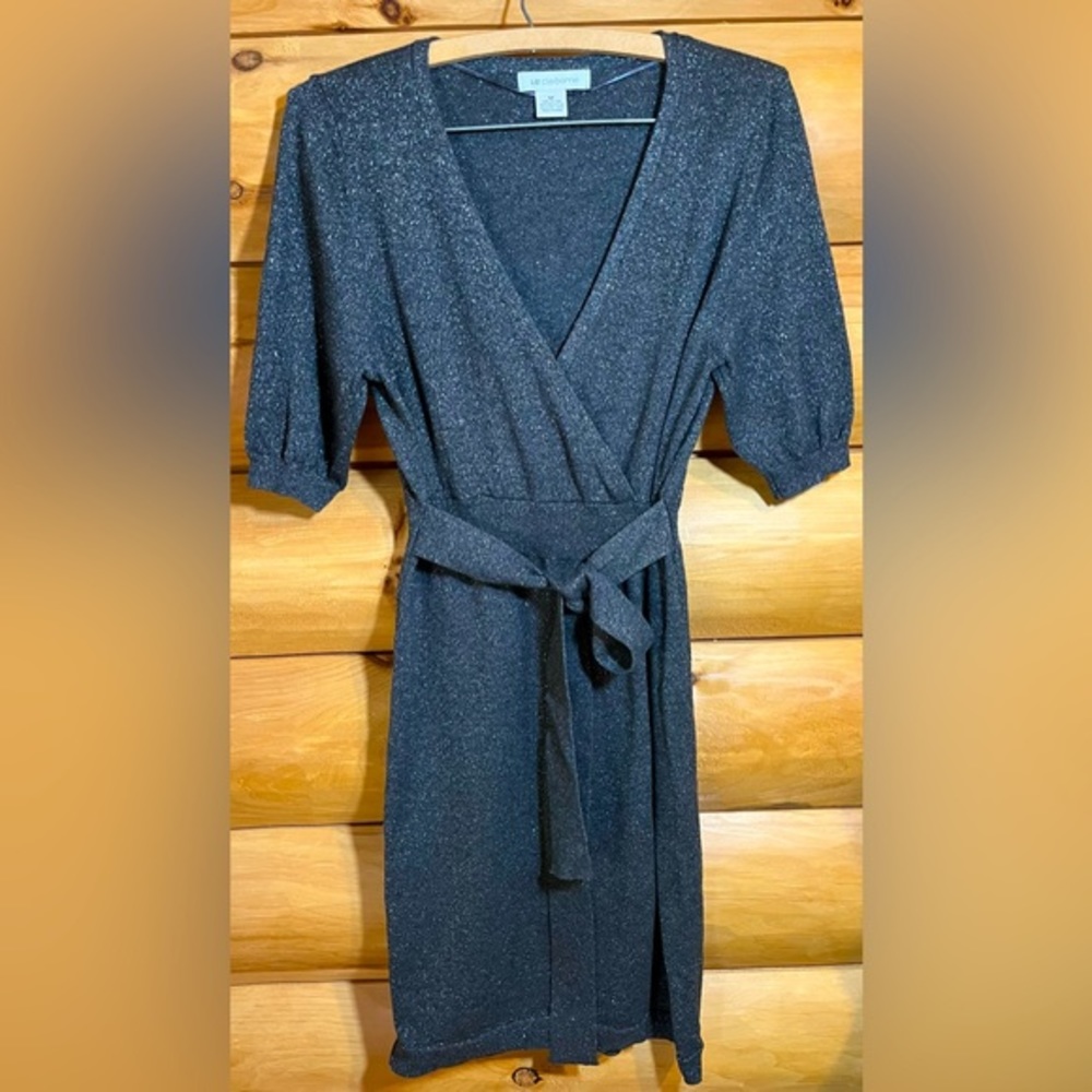 Liz‎ Claiborne. Black metallic wrap dress. Ladies size Medium
